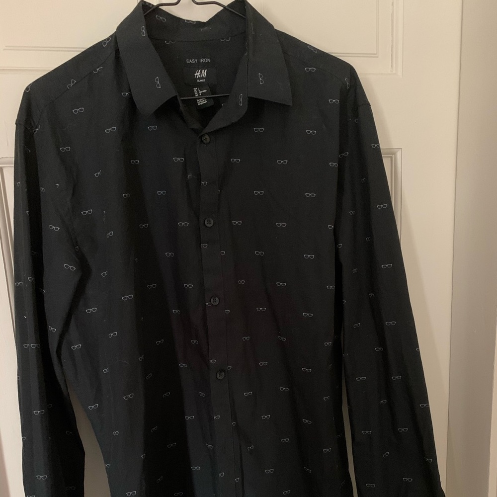 H & M Glasses Print Button Down